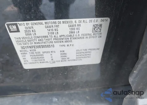 2014 Cadillac Srx Performance Collection z USA, uszkodzony, nr VIN 3GYFNFE38ES656510